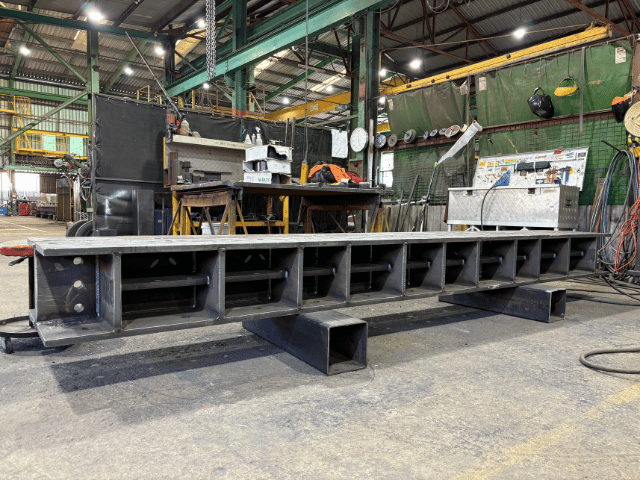 Part of a mining grizzly in steel fabricator workshop in Brisbane