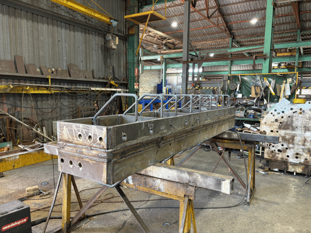 Part of a mining grizzly in steel fabricator workshop in Brisbane