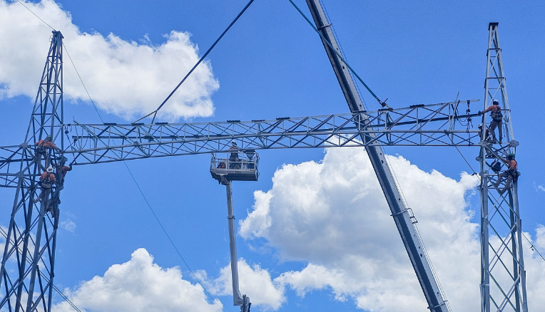 lattice tower on site being installed