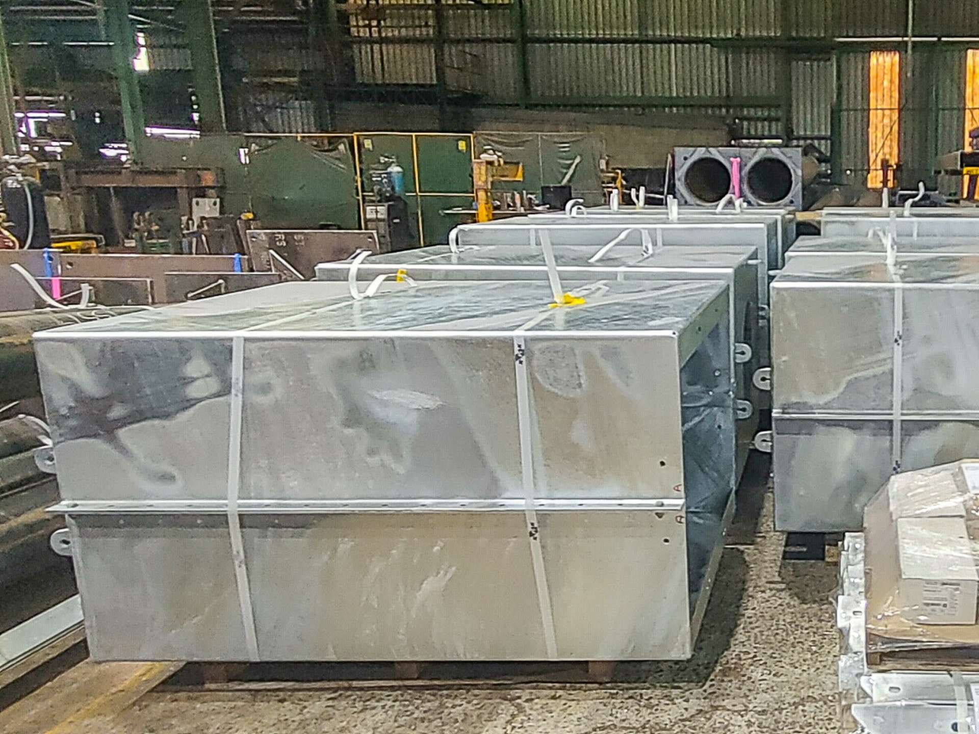 steel blast shield in steel fab workshop