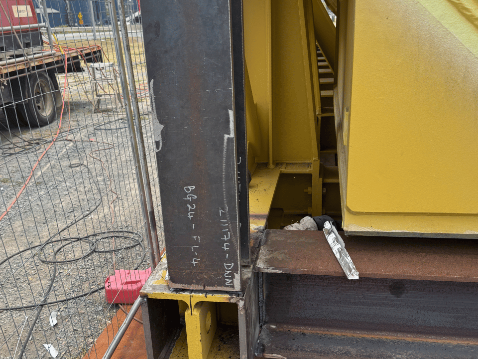 First modificiation to transport frame for generator stator using mobile welding